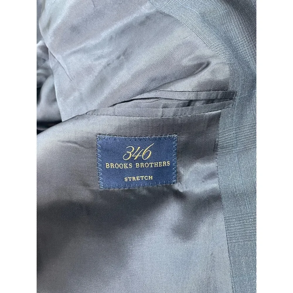 Brooks Brothers 346 Blazer Men 42R‎ Gray Plaid Wool Blend Stretch 2-Button